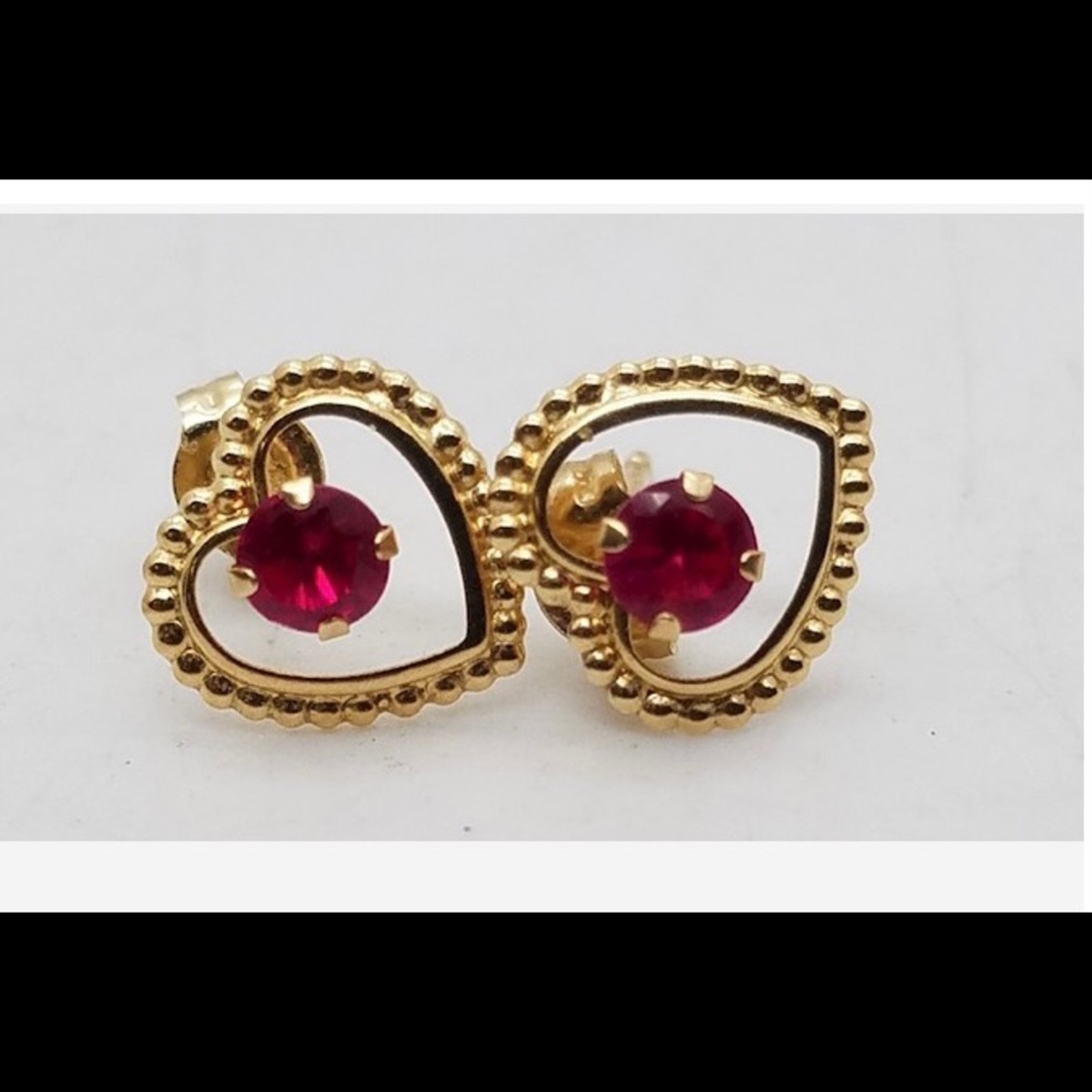 14k Gold Ruby 3.1mm Earrings Hearts Pierced DY616